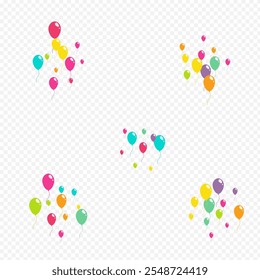 Pink and Blue Flying Baloon Vector Transparent Background. Glossy Ballon Pattern. Multicolor Realistic Poster. Cute Birthday Inflatable Ball Wallpaper.