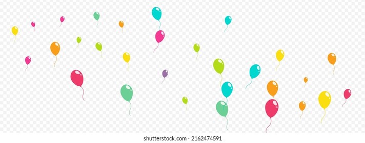 Pink and Blue Fun Ballon Vector Panoramic Transparent Background. Jubilee Baloon Pattern. Bright Happy Design. Cartoon Glossy Inflatable Ball Texture.
