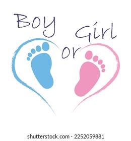   Pink and Blue Gender Reveal Invitation with Baby Footprint. Girl or Boy?