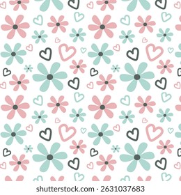 Pink and blue gender reveal pattern with hearts and flowers, girl or boy party design