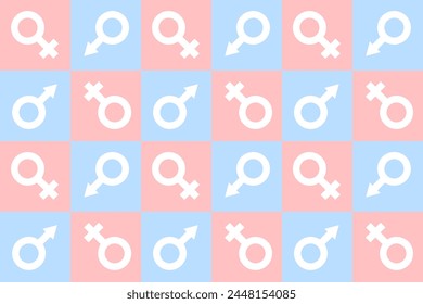 Pink and Blue Gender Symbols Seamless Pattern. Gender Reveal Party Repeating Endless Background.