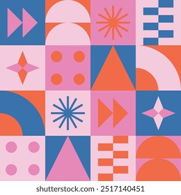 Rosa und blau geometrische Kunstwerk Collage Gitter Vektor