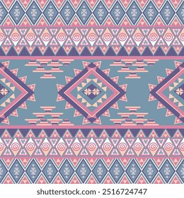 Rosa und blaue geometrische Muster, die traditionell, ethnisch, Navajo oder Indianer sind. Designs für Kleidung, Vorhänge, Teppiche, Sarongs, Hmong und Stoffränder.