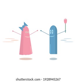 pink and blue ghost on a date. happy womens day greetings