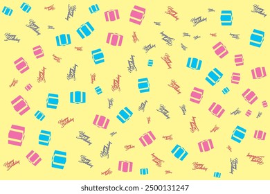 Rosa, caja de regalo azul, torta, postre que fluye textura de fondo amarillo sin fisuras, festival de año Nuevo, celebración, regalo, regalo, papel de caja presente, telón de fondo, elemento de fondo de alimentos y bebidas