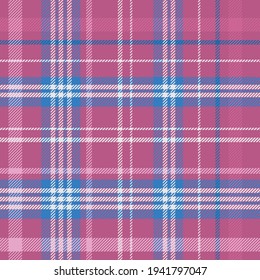 Pink and blue girly plaid textile vector seamless repeat pattern.