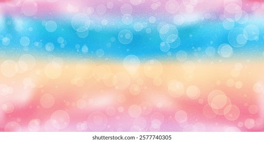 Pink and blue gradation beach seamless bg with overlay bubbles and overlay noise texture. Pastel summer wallpaper. Vector illustration with gradient mesh