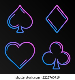 Pink and Blue Gradient Card Suits for Poker and Casino on dark background vector illustration