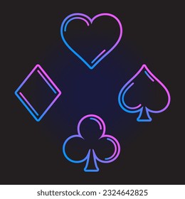 Pink and Blue Gradient Card Suits for Poker and Casino on dark background vector illustration