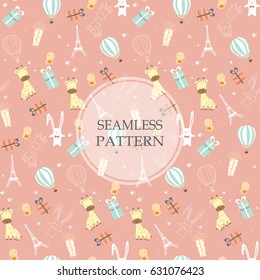 pink blue gradient cards with bear,ice cream,fox,cake,lion and monkey
