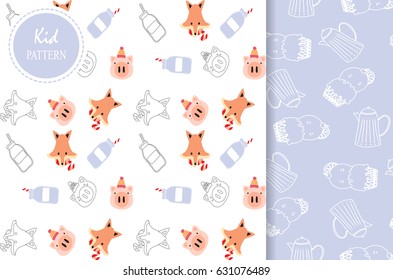 pink blue gradient cards with bear,ice cream,fox,cake,lion and monkey