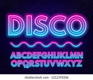 Pink blue gradient neon alphabet on a dark background . Capital letter.