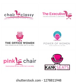 Pink Blue Gray Chair Brand Symbol Icon Combination Text Logo Design Concept Vector Suitable For Furniture Office Business     