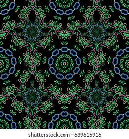 Pink, blue and green abstract ornament, vector seamless pattern of abstract decorative elements.