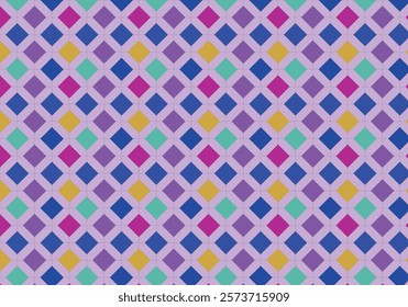 Pink, blue, green and yellow rhombus pattern background on light pink background