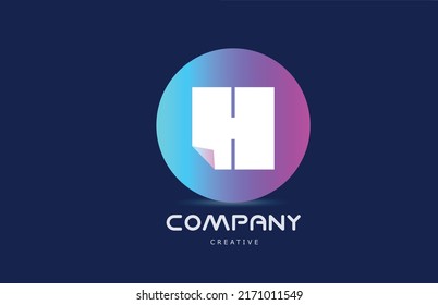 pink blue H geometric alphabet letter logo icon design with folded corner. Template for company with circle. Vector element for identity 