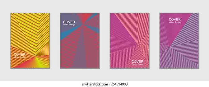 Pink and blue halftone covers vector template with lines. Vector journal design geometric shape background set, halftone lines hipster pattern abstract tech covers collection.