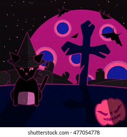 Pink and blue halloween landscape