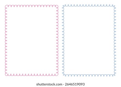 pink and blue hand drawn curly decorative border frame illustration