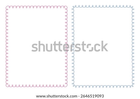 pink and blue hand drawn curly decorative border frame illustration