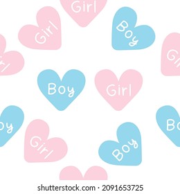 Pink And Blue Heart with Boy and Girl Lettering Seamless Pattern Gender Reveal