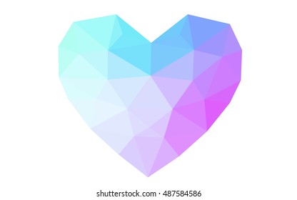Pink, blue heart isolated on white background. Geometric rumpled triangular low poly origami style gradient graphic illustration. Vector polygonal design for your business.
