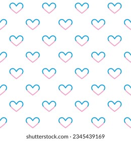 Patrón transparente de corazón rosa y azul en el fondo blanco Vector