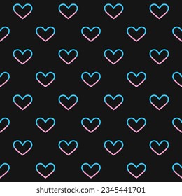 Pink and blue heart seamless pattern on black background Vector