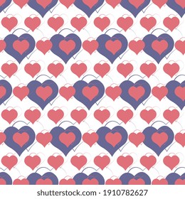 Pink and blue hearts with contours. Vector seamless illustration for your packaging, invitations, cards, textiles.