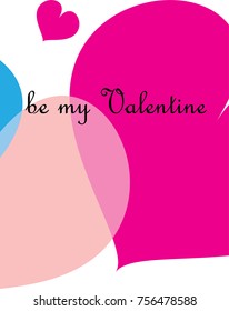 Pink and Blue Hearts with Phrase Be My Valentine, Vector Illustration