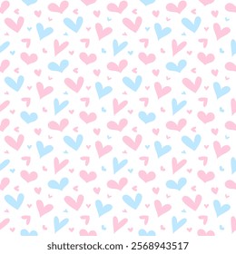 Pink and Blue Hearts Seamless Pattern. Cute Baby Gender Reveal Party Background.