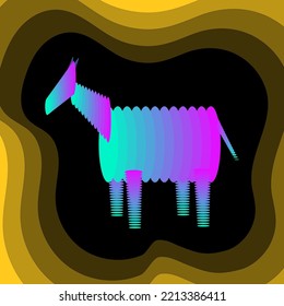 Pink blue horse. Imaginary horse. Vector illustration.