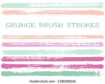 Pink blue ink brush strokes isolated design elements. Set of paint lines. Cool stripes, textured paintbrush stroke shapes. Collection of ink brushes, stripes isolated on white, vector paint samples.