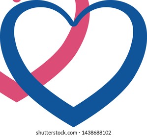 Pink and blue intertwined hearts as a symbol of romance, love, and family