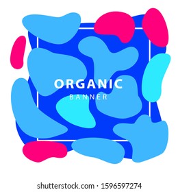 Pink and blue irregular shapes. Dynamical forms, flowing liquid shapes, wavy line. Template for logo, flyer or presentation. Vector illustration