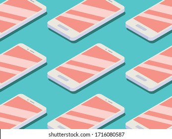 rosafarbene und blaue isometrische Smartphone-Hintergründe
