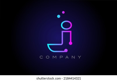 pink blue J dot line alphabet letter logo icon design. Creative template for company and business