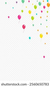 Pink and Blue Jubilee Baloon Vector Transparent Background. Joy Inflatable Ball Banner. Red and Green and Yellow Round Cover. Multicolor Birthday Ballon Illustration.