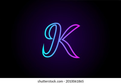 pink blue K line alphabet letter logo for business and company. Creative template design for lettering and corporate 