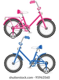 pink and blue kids bicycle vector illustration isolated on white background