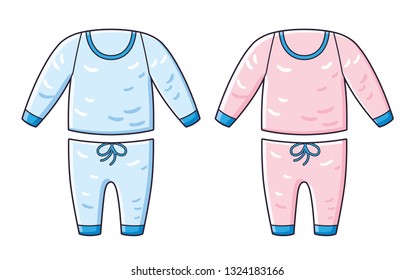 Pink and blue kids clothing pajamas isolated