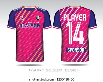 Pink and blue layout football sport t-shirt design. Template front, back view. Soccer kit national team shirt mock up. Vector Illustration.