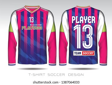 Pink and Blue layout football sport t-shirt design. Template front, back view. Soccer kit national team shirt mock up. Vector Illustration.