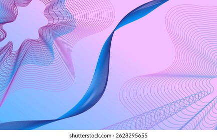 pink blue lines wave curves with soft gradient abstract background
