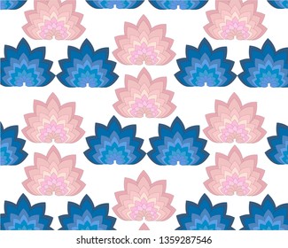 Pink blue Lotus pattern on white background. Textile design. Oriental style. Oriental art. Wallpaper in the style of beauty.