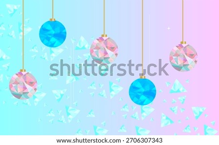 Pink and Blue Low Poly Holiday Cover with Christmas Baubles