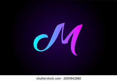 pink blue M alphabet letter logo for branding and business. Creative gradient design for lettering and corporate 