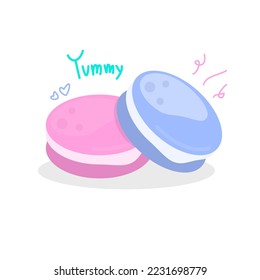 pink and blue macarons dessert bakery coffee shop dessert shop cute hand drawn pastel color yummy text