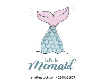 pink and blue marmeid vectorhand drawn design