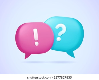 Pink and blue message bubble with question and exclamation marks. Frequently asked questions, faq, support, questions and answers concept. 3d vector icon set for web site, banner, landing page.